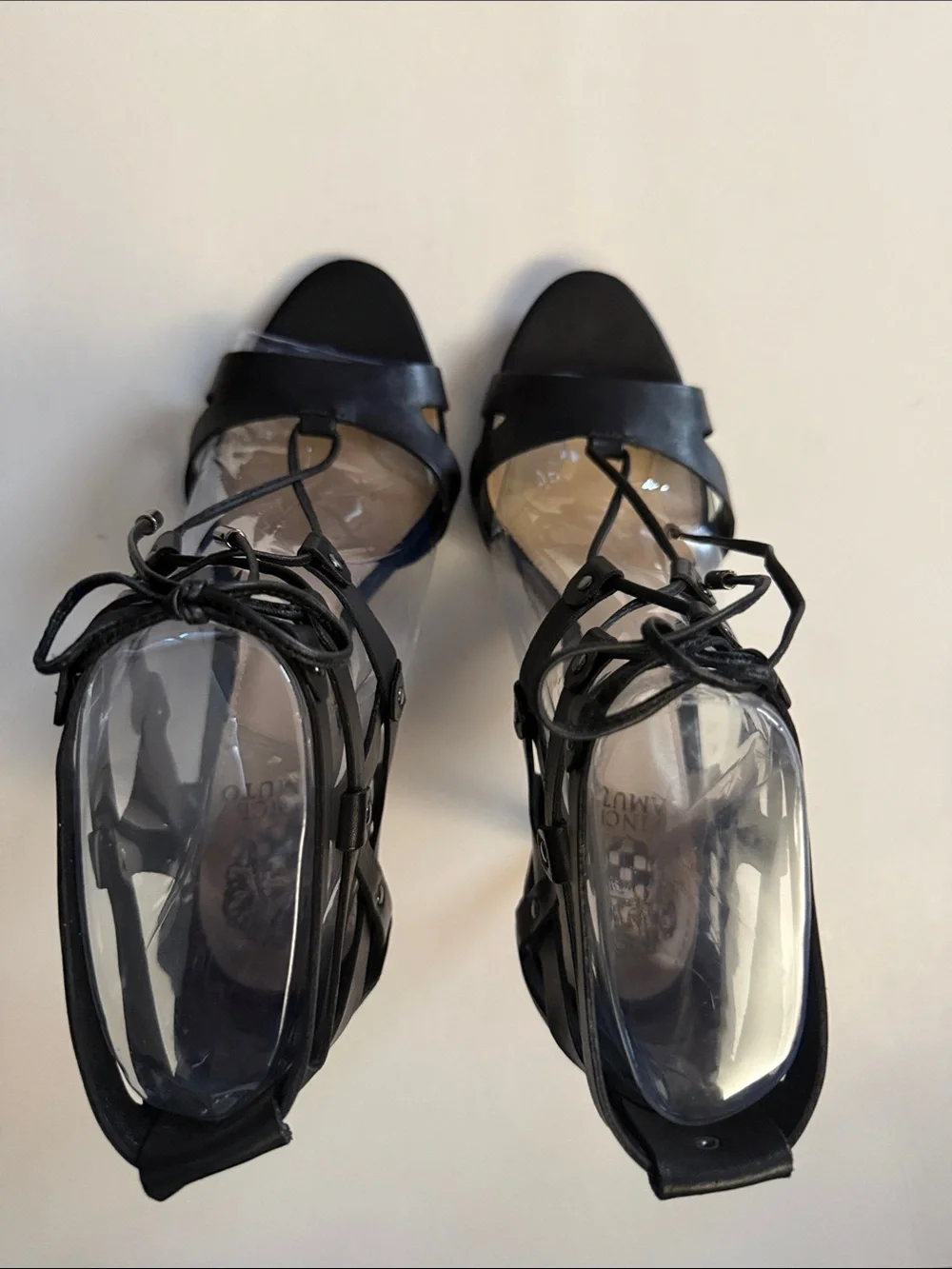 NWT VINCE CAMUTO CLARAN Black Leather Lace-Up High Heel Sandals, 9/39